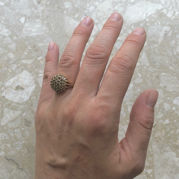 1.50 Carat Cognac Diamond Yellow Gold Cluster Cocktail Vintage Modern Ring - Picture 3 of 11